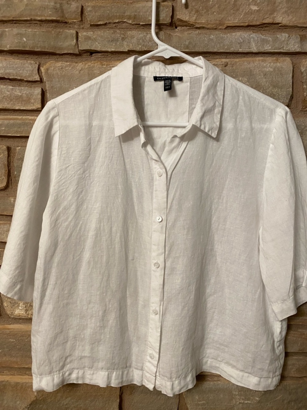 Eileen Fisher Classic Collar Elbow Sleeve Organic Linen Button-Up Shirt Size S - Picture 6 of 10